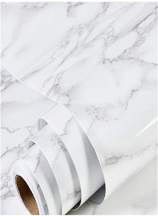 QUEBERS Marble Finish Self-Adhesive Flooring Tile Stickers Peel and Stick Wall 3D Tiles Stickers for Wallpaper, Effect PVC Vinyl Flooring Sheets (60 X 200 CM, 2 Meter) (White, Pack of 1) - Image 1